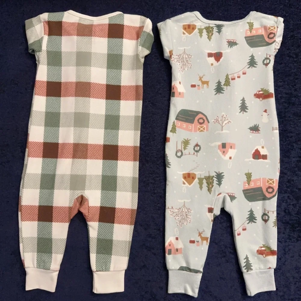 Kids Pajama Bottoms - Plaid and Winter Print 2 Piece Set